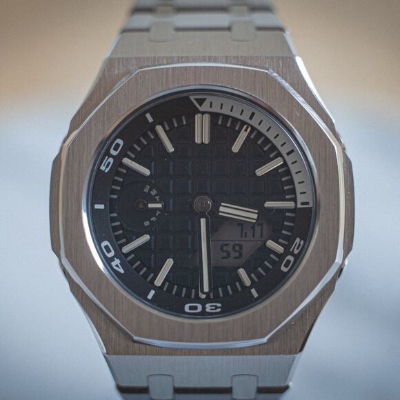 (Brand New) Casio G-Shock GA-2100 Full Mod Stainless Steel with Blue Waffle Face - Picture 11 of 17